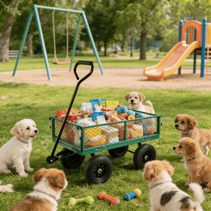 (Green solid wheels wagon cart) Solid wheels Tools cart Wagon Cart Garden cart trucks make it easier to transport firewo image 17