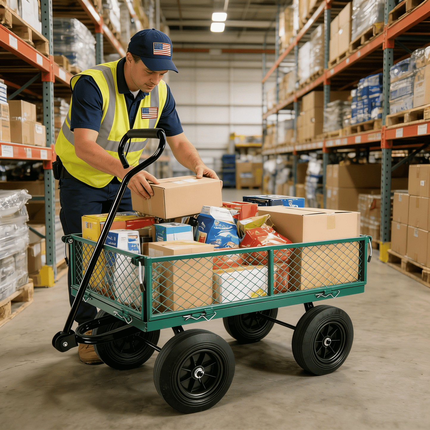 (Green solid wheels wagon cart) Solid wheels Tools cart Wagon Cart Garden cart trucks make it easier to transport firewo image 19