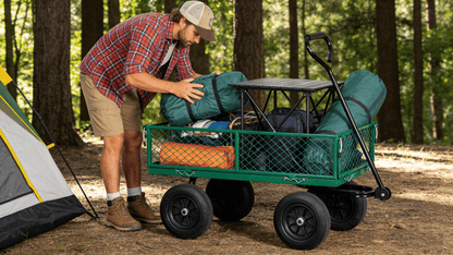 (Green solid wheels wagon cart) Solid wheels Tools cart Wagon Cart Garden cart trucks make it easier to transport firewo image 5