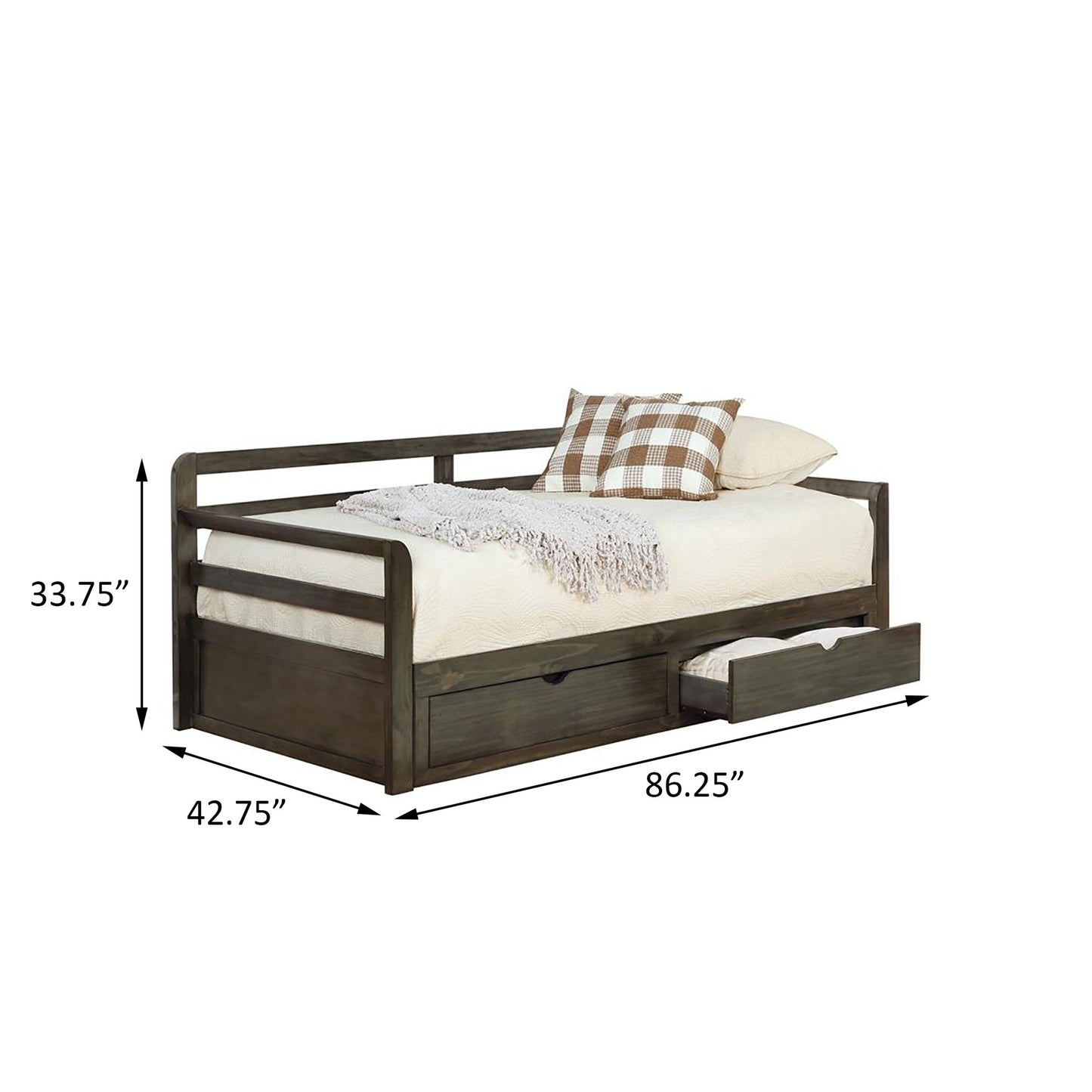 Grey 2-drawer Daybed with Extension Trundle image 7