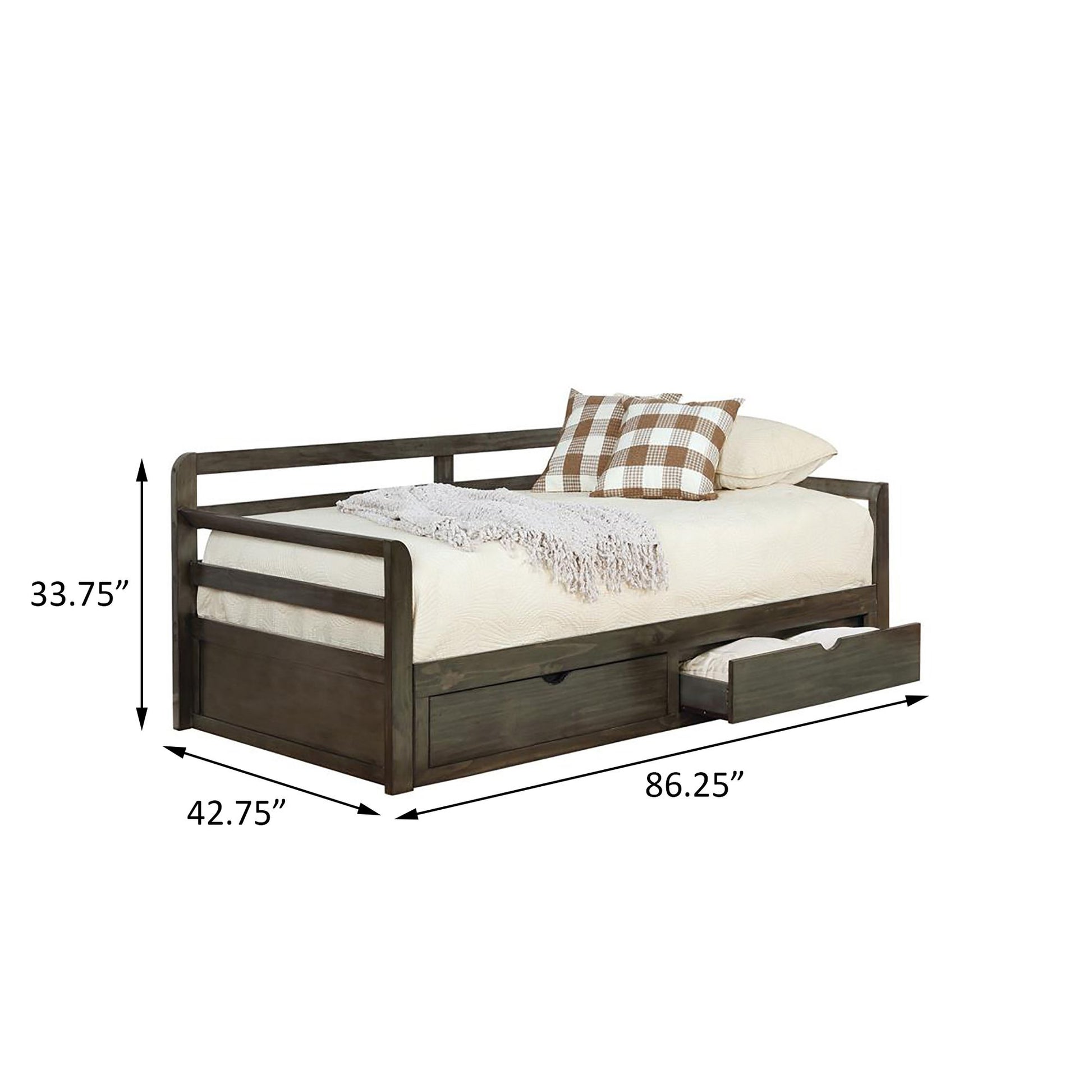 Grey 2-drawer Daybed with Extension Trundle image 7
