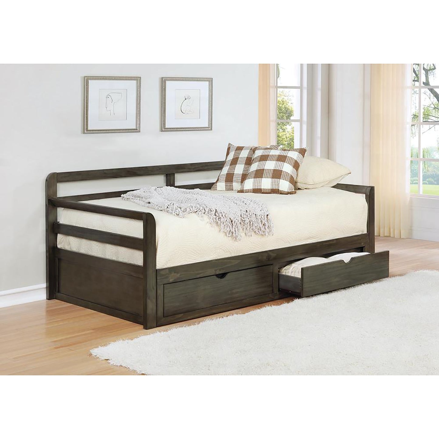 Grey 2-drawer Daybed with Extension Trundle image 1