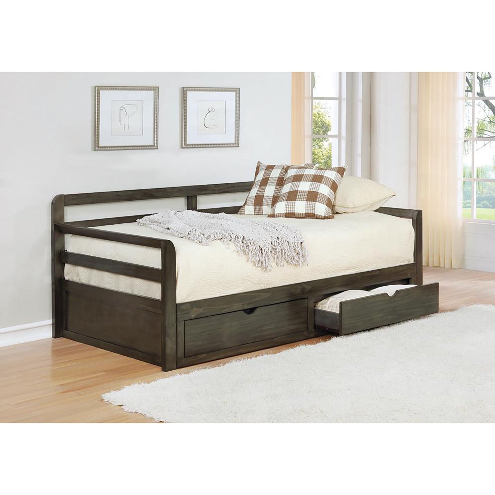 Grey 2-drawer Daybed with Extension Trundle image 1
