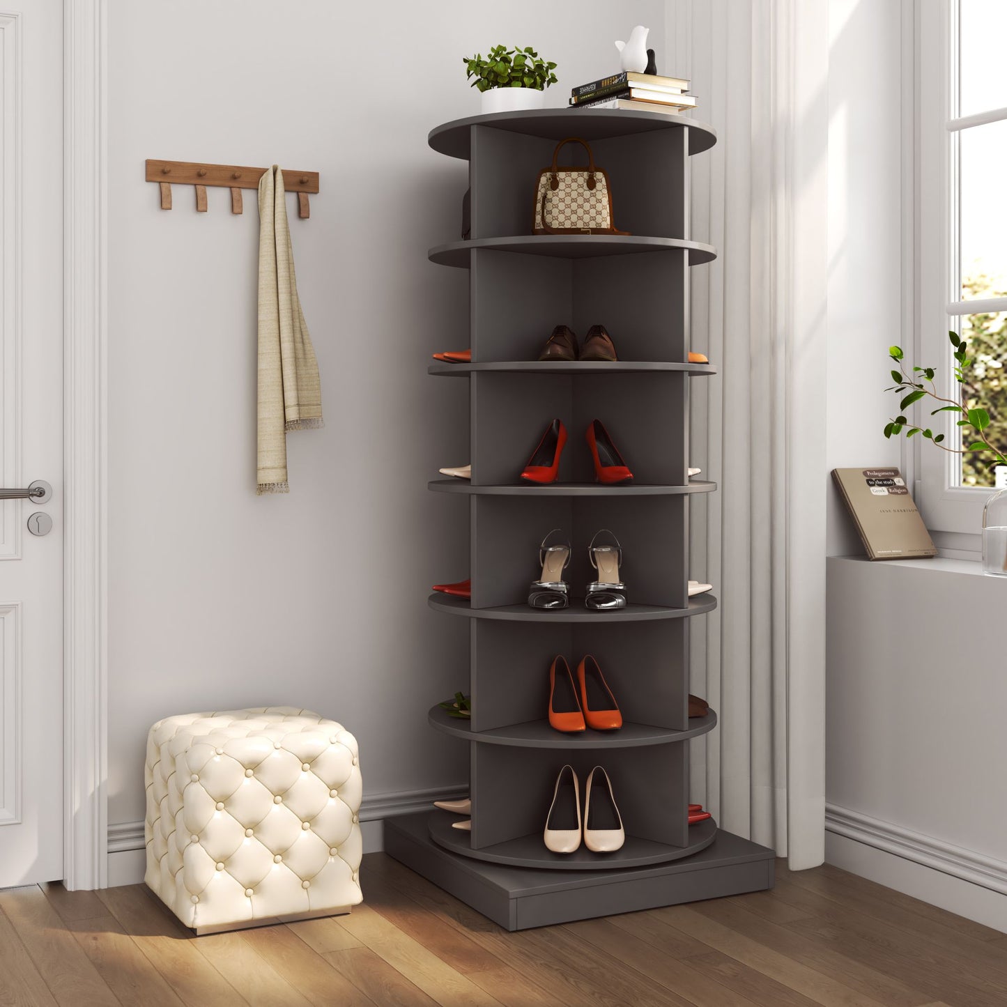 Grey 360 Rotating shoe cabinet 6 layers image 4