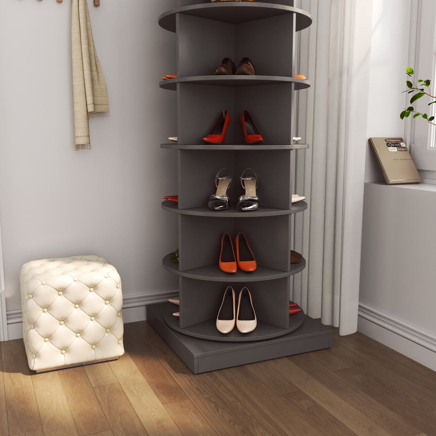 Grey 360 Rotating shoe cabinet 6 layers image 3