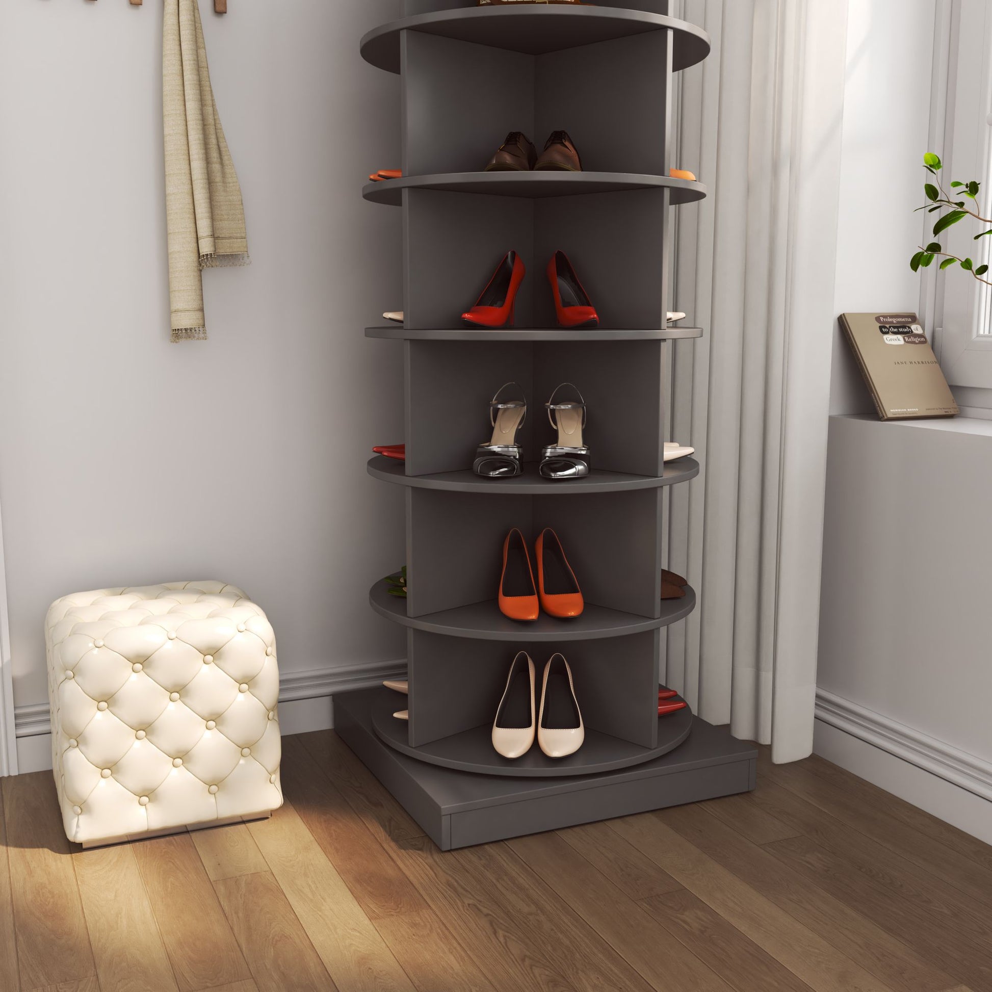 Grey 360 Rotating shoe cabinet 6 layers image 3