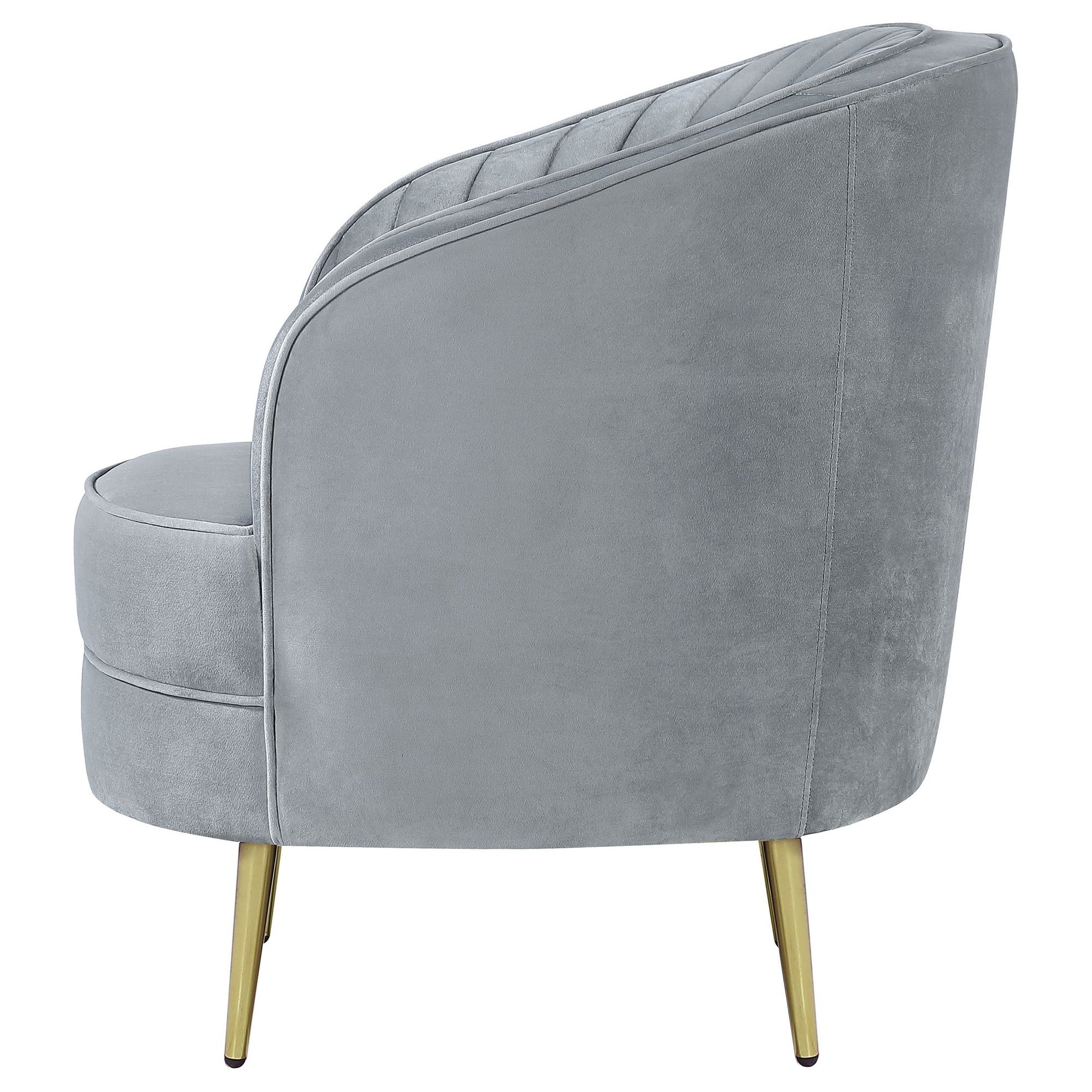 Grey and Gold Upholstered Tufted Chair image 6