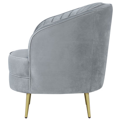 Grey and Gold Upholstered Tufted Chair image 6