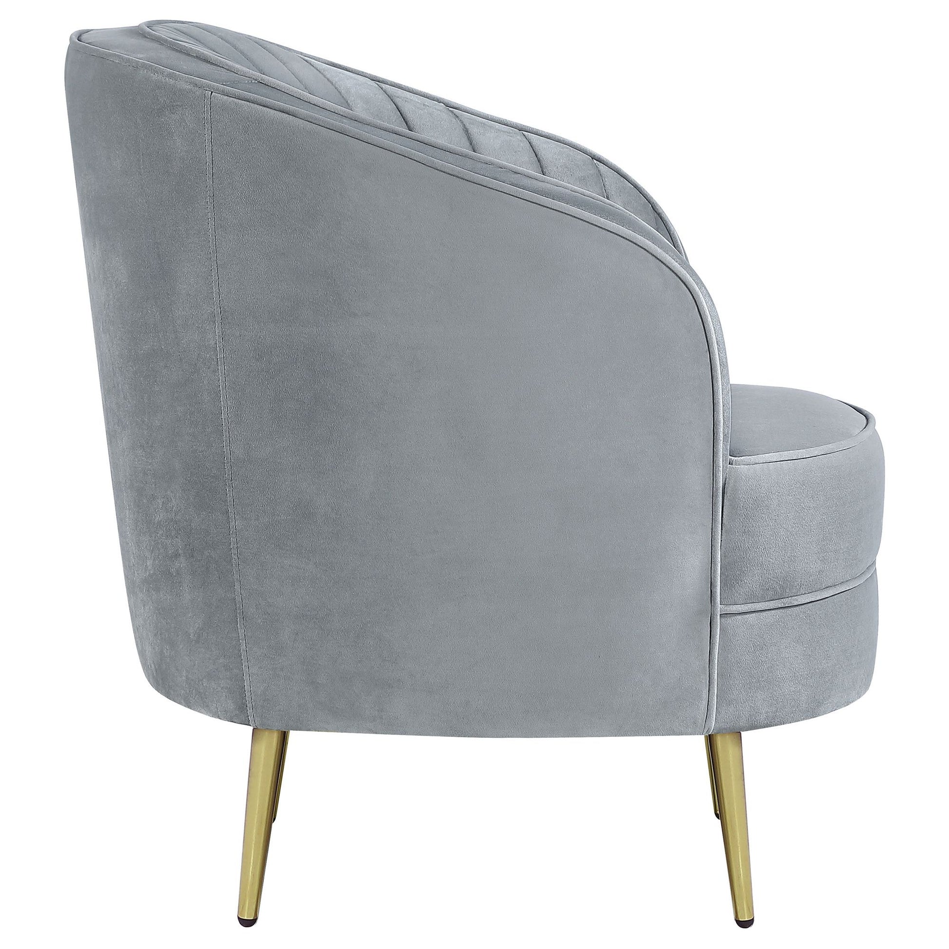 Grey and Gold Upholstered Tufted Chair image 5