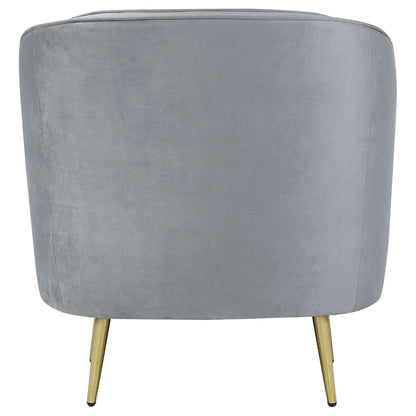 Grey and Gold Upholstered Tufted Chair image 7