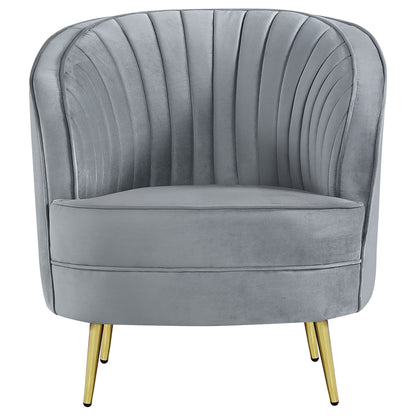 Grey and Gold Upholstered Tufted Chair image 4
