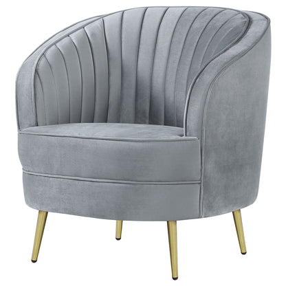 Grey and Gold Upholstered Tufted Chair image 3