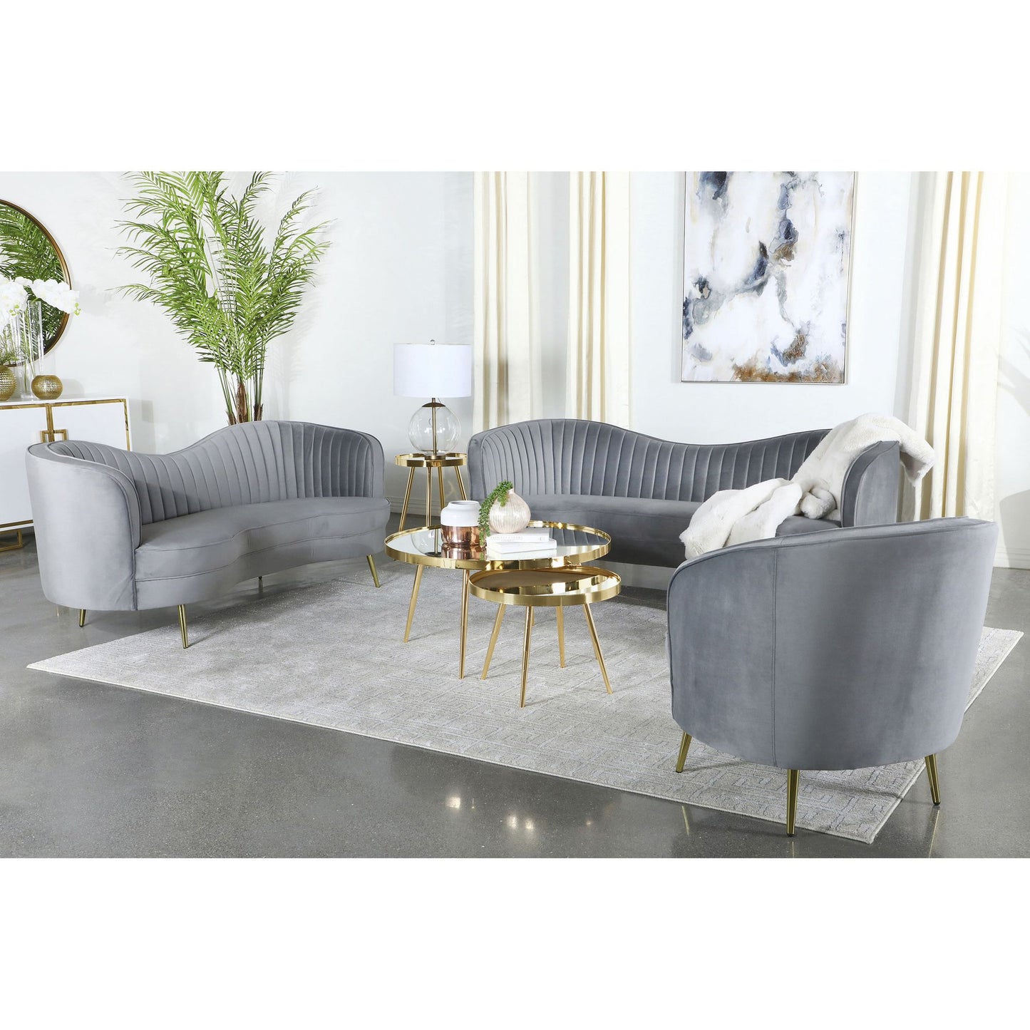 Grey and Gold Upholstered Tufted Chair image 10