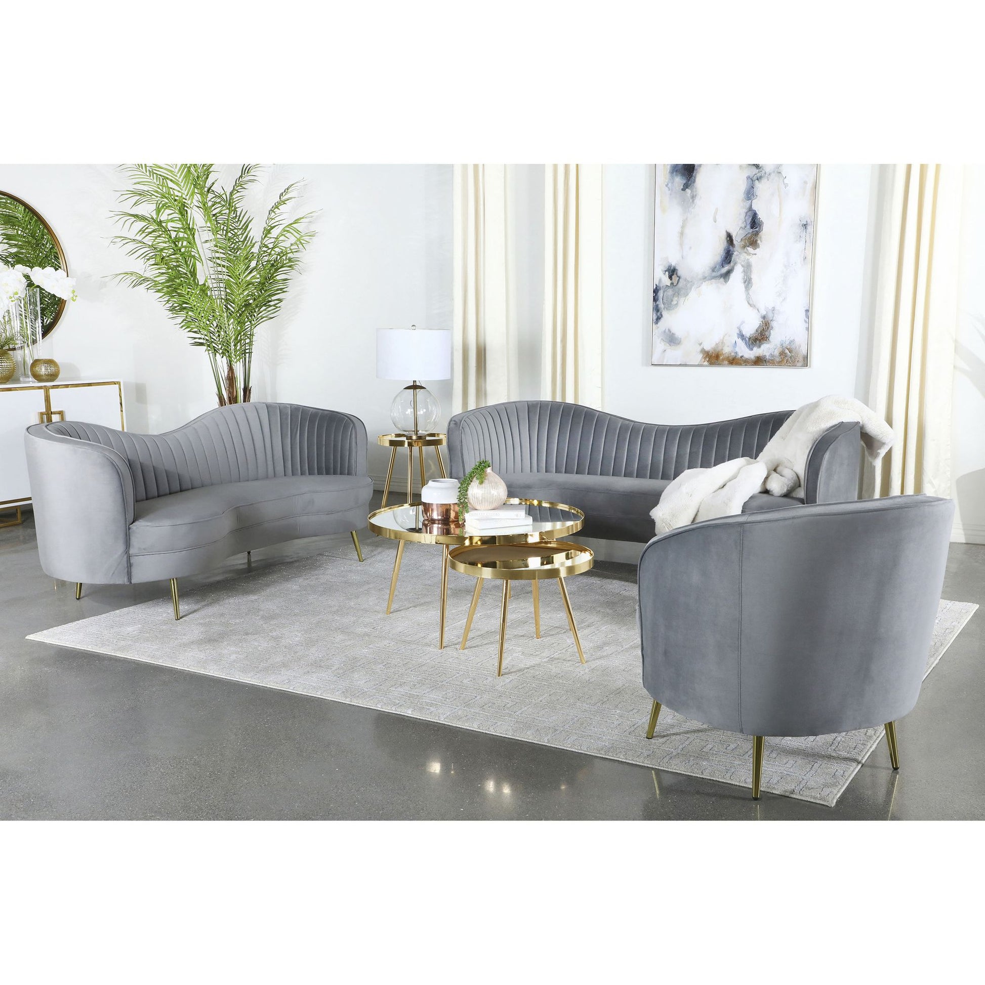Grey and Gold Upholstered Tufted Chair image 10