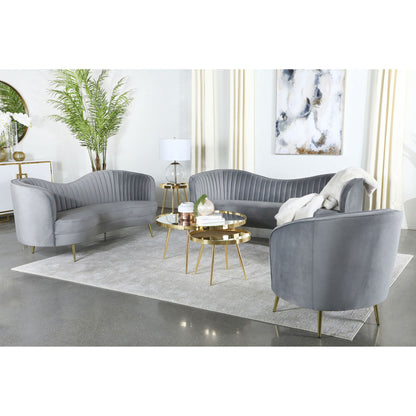 Grey and Gold Upholstered Tufted Chair image 10