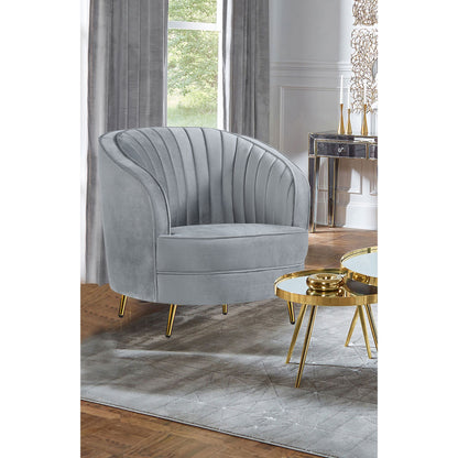 Grey and Gold Upholstered Tufted Chair image 1