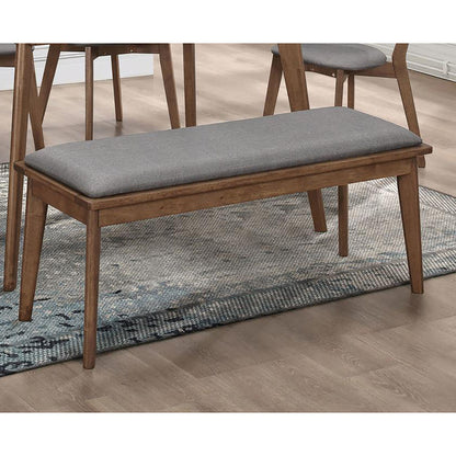 Grey and Natural Walnut Upholstered Dining Bench image 1