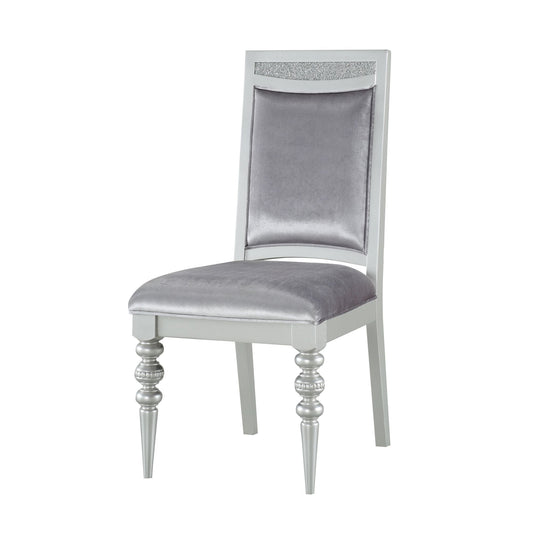 Grey and Platinum Upholstered Side Chairs Set of 2 - Front View