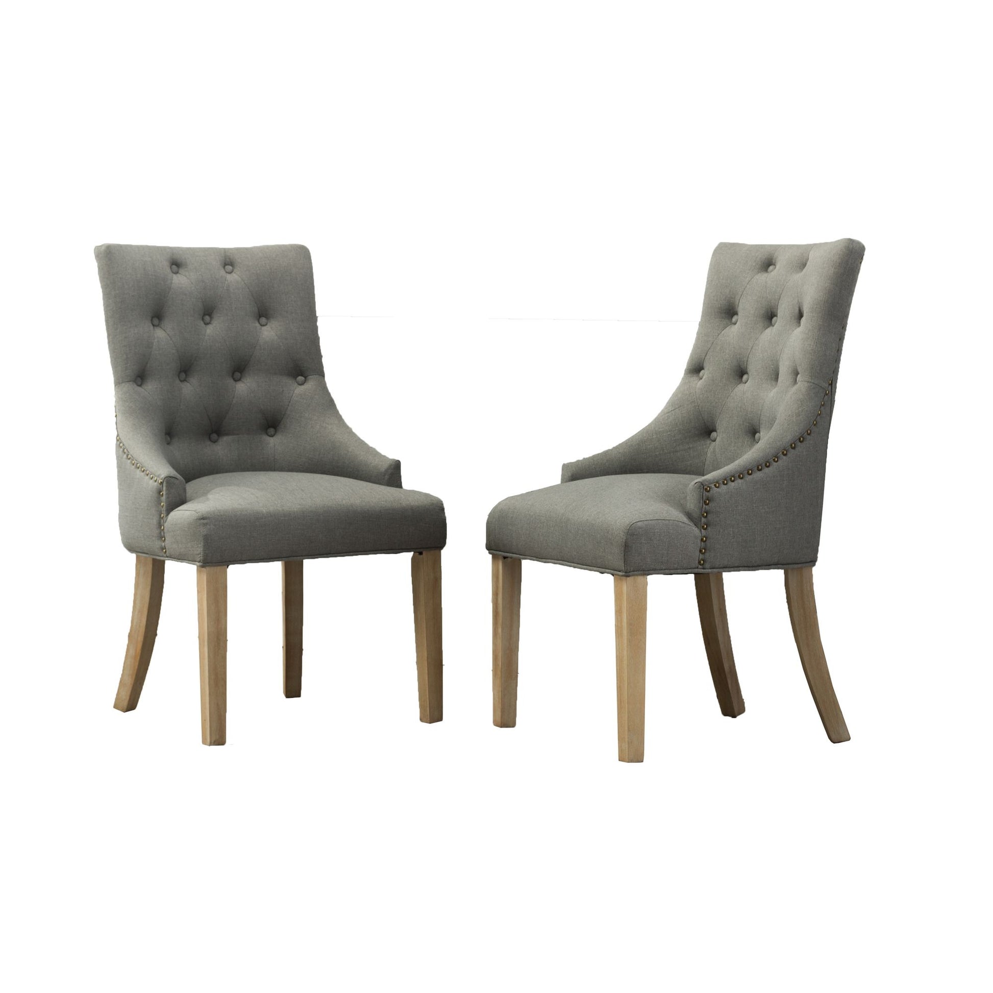 Grey Button Tufted Solid Wood Wingback Hostess Chairs with Nail Heads Set of 2 image 9