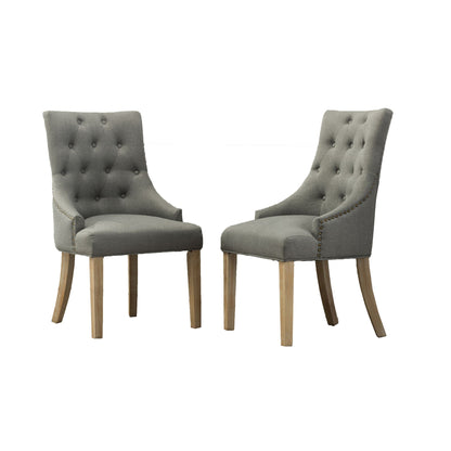 Grey Button Tufted Solid Wood Wingback Hostess Chairs with Nail Heads Set of 2 image 9