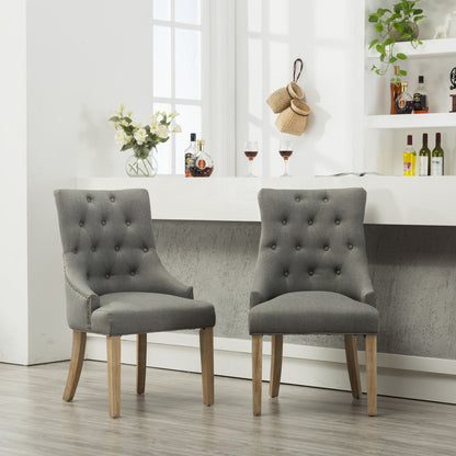 Grey Button Tufted Solid Wood Wingback Hostess Chairs with Nail Heads Set of 2 image 3