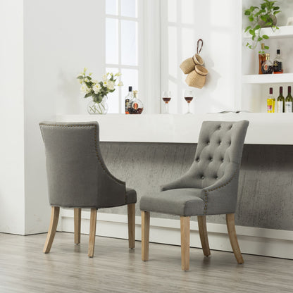 Grey Button Tufted Solid Wood Wingback Hostess Chairs with Nail Heads Set of 2 image 4