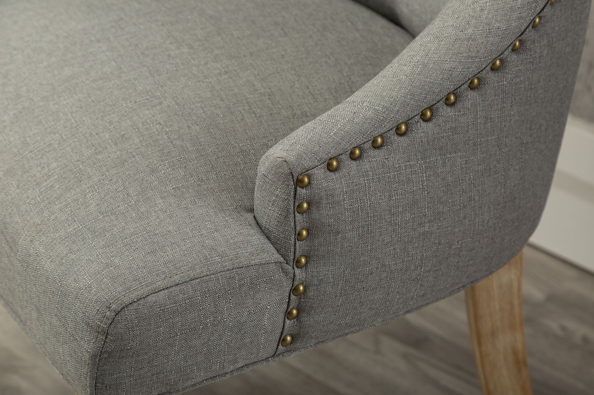 Grey Button Tufted Solid Wood Wingback Hostess Chairs with Nail Heads Set of 2 image 6
