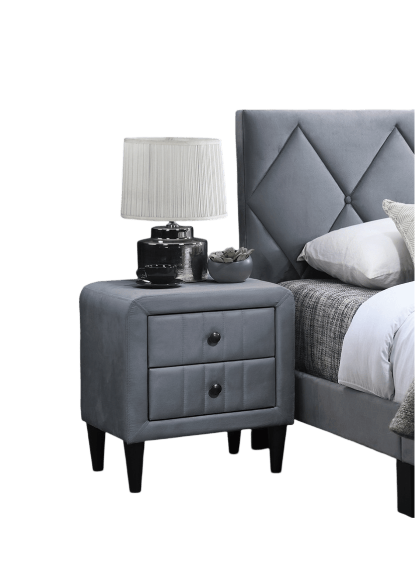 Grey Color Velvet Gorgeous 1pc Nightstand Bedside Table 2x Drawers Bedroom Furniture Sleek Design Tempered Legs image 7
