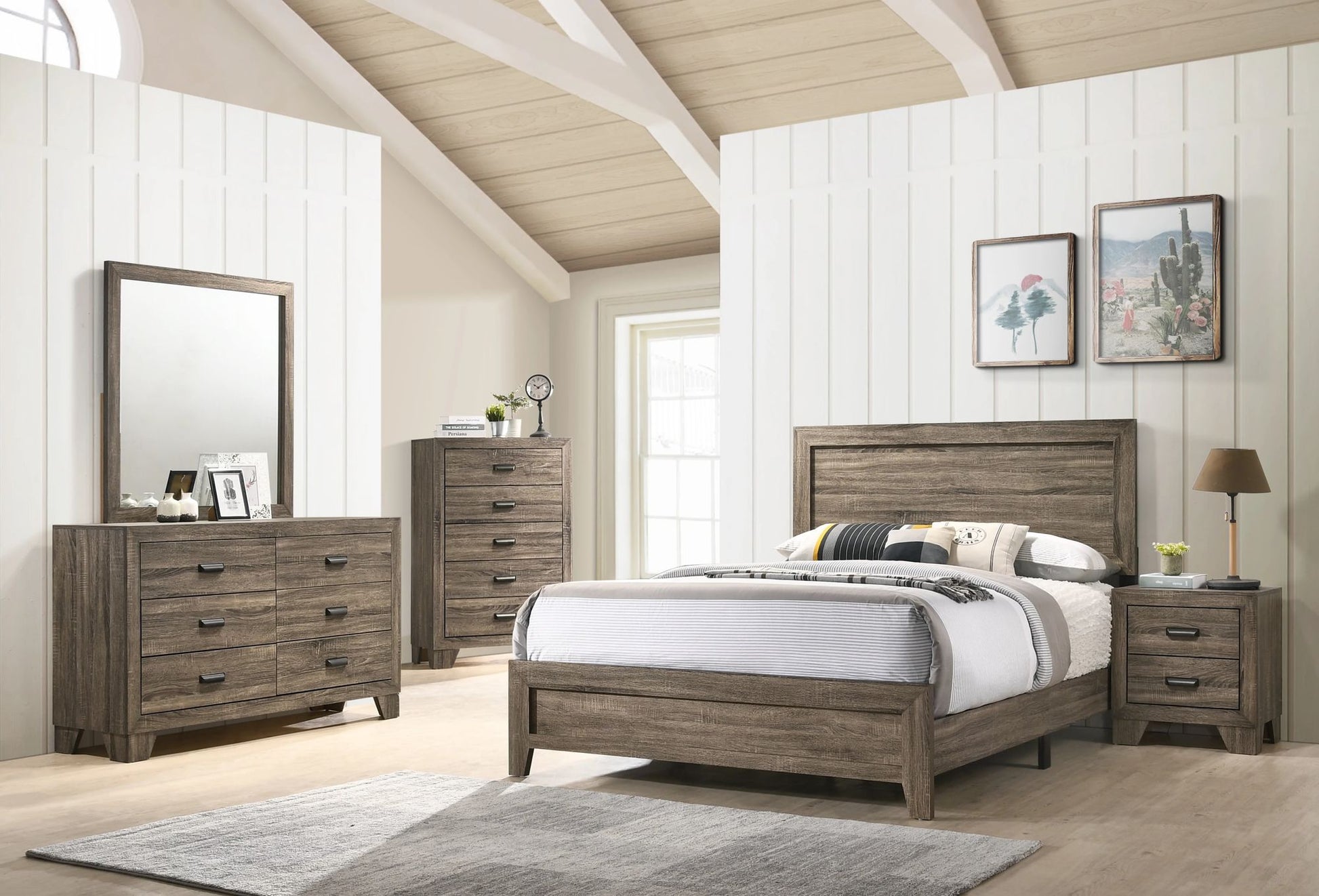 Grey Finish Fabric 1pc Queen Size Panel Bed Beautiful Wooden Bedroom Furniture Contemporary Style image 5