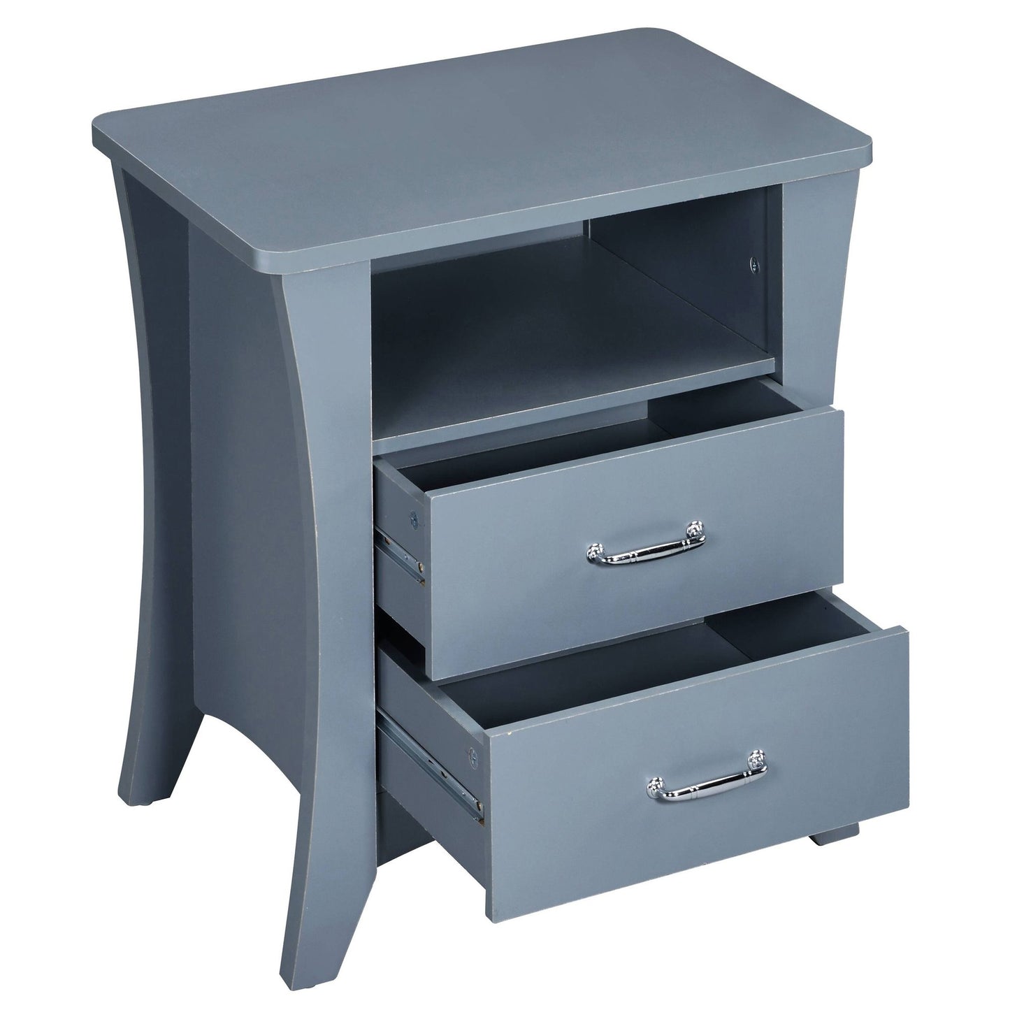 Grey Nightstand with 2 Drawers and Open Shelving image 4