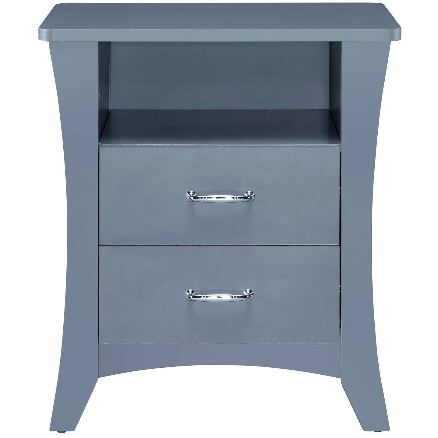 Grey Nightstand with 2 Drawers and Open Shelving image 3