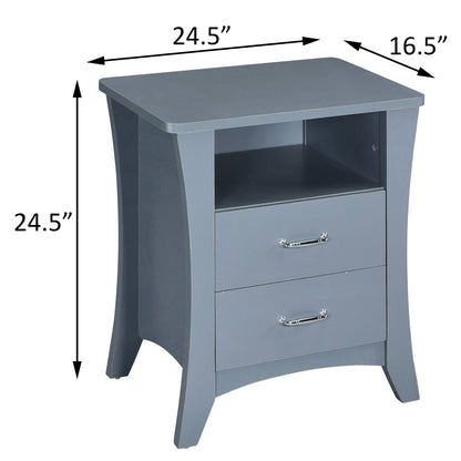 Grey Nightstand with 2 Drawers and Open Shelving image 8