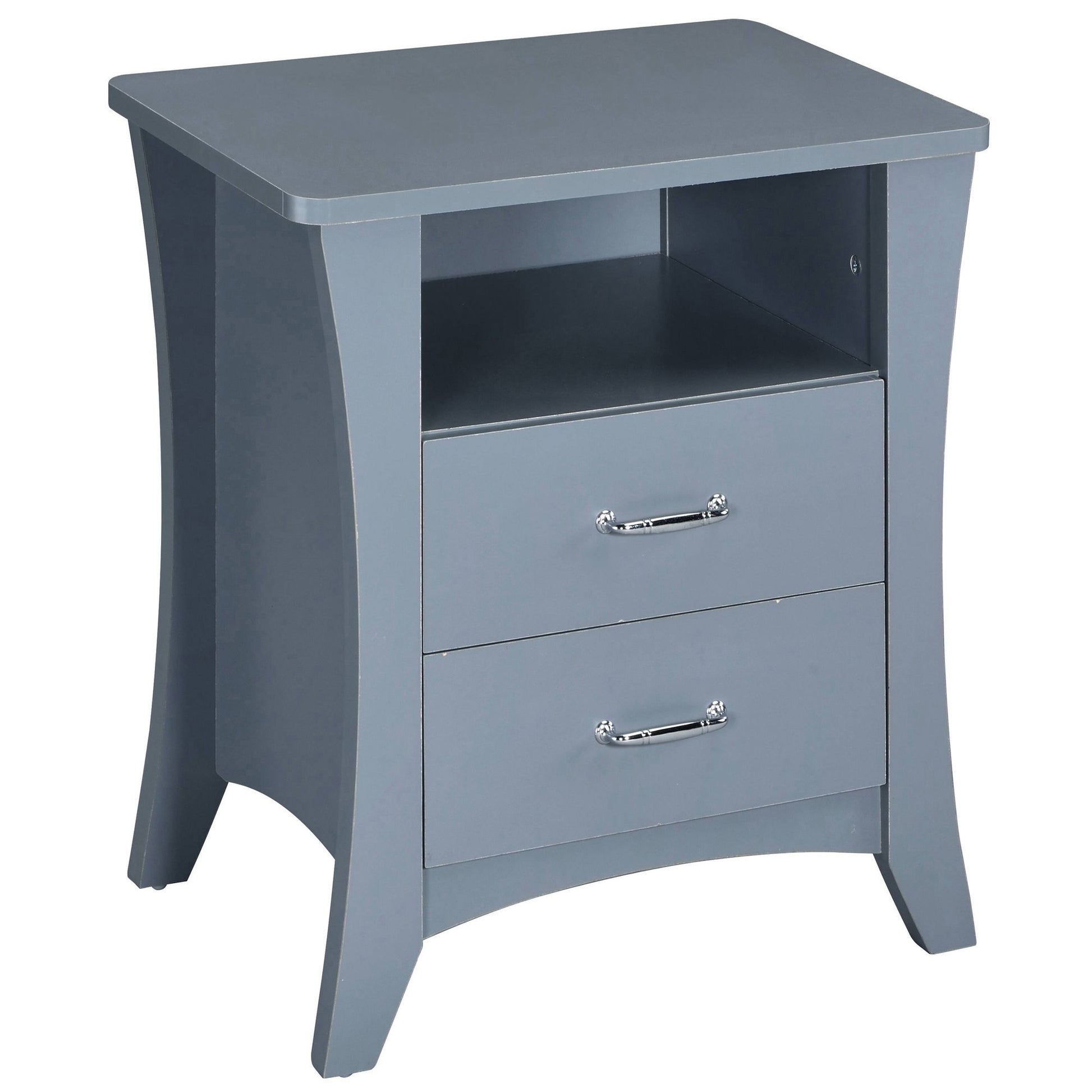 Grey Nightstand with 2 Drawers and Open Shelving image 2