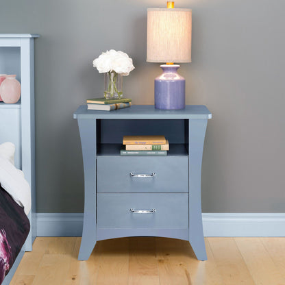 Grey Nightstand with 2 Drawers and Open Shelving image 1