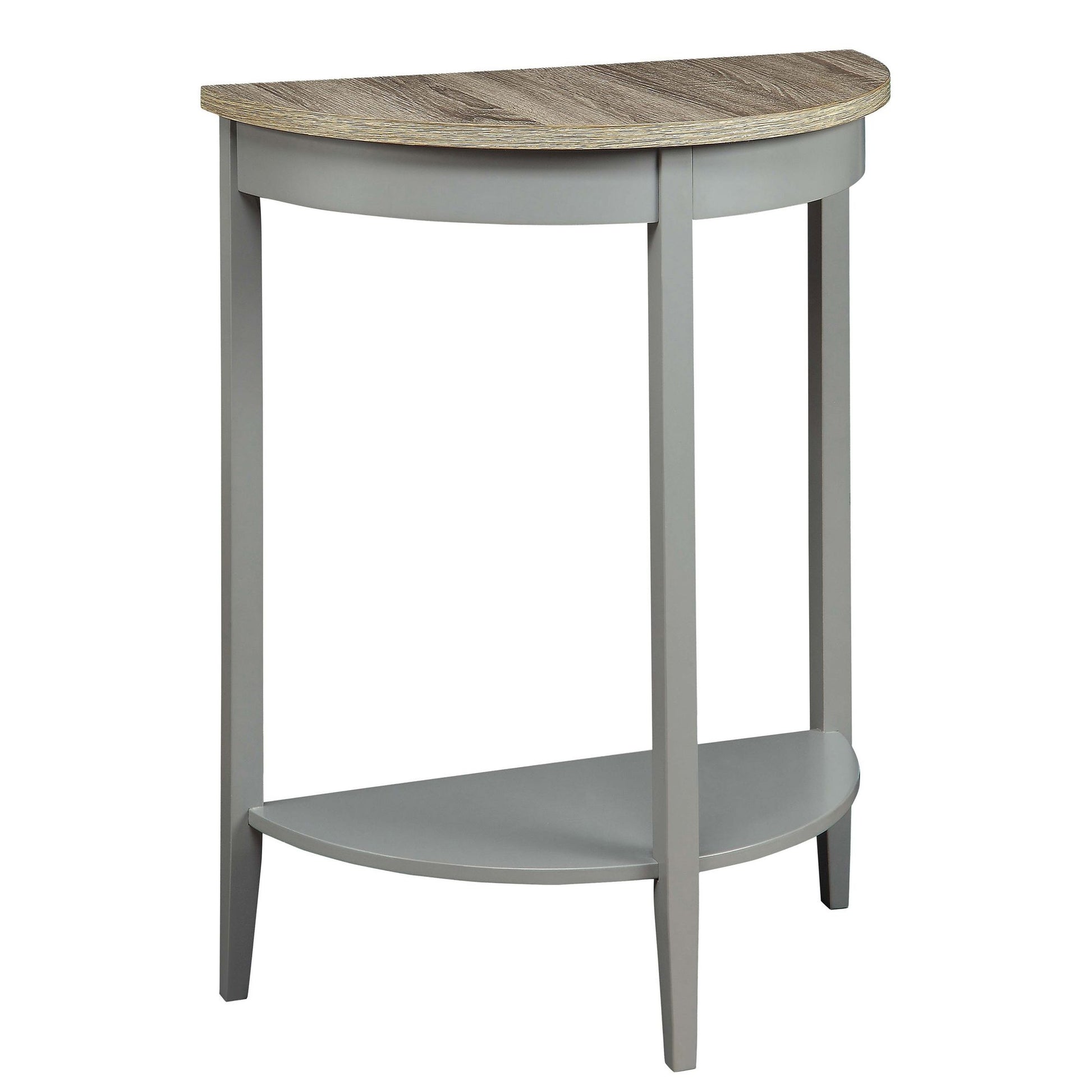 Grey Oak and Grey Half Moon Console Table with Bottom Shelf image 1