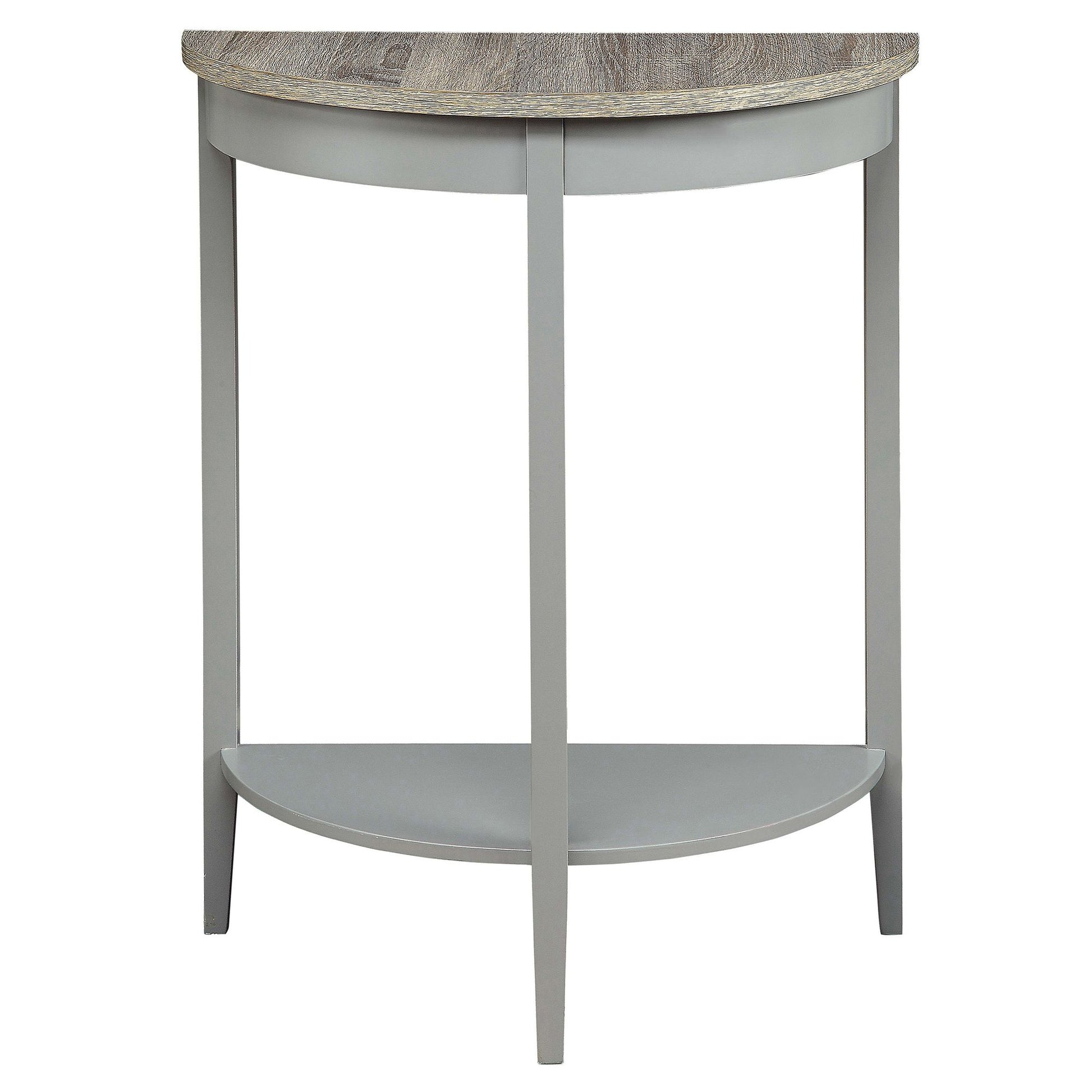 Grey Oak and Grey Half Moon Console Table with Bottom Shelf image 2