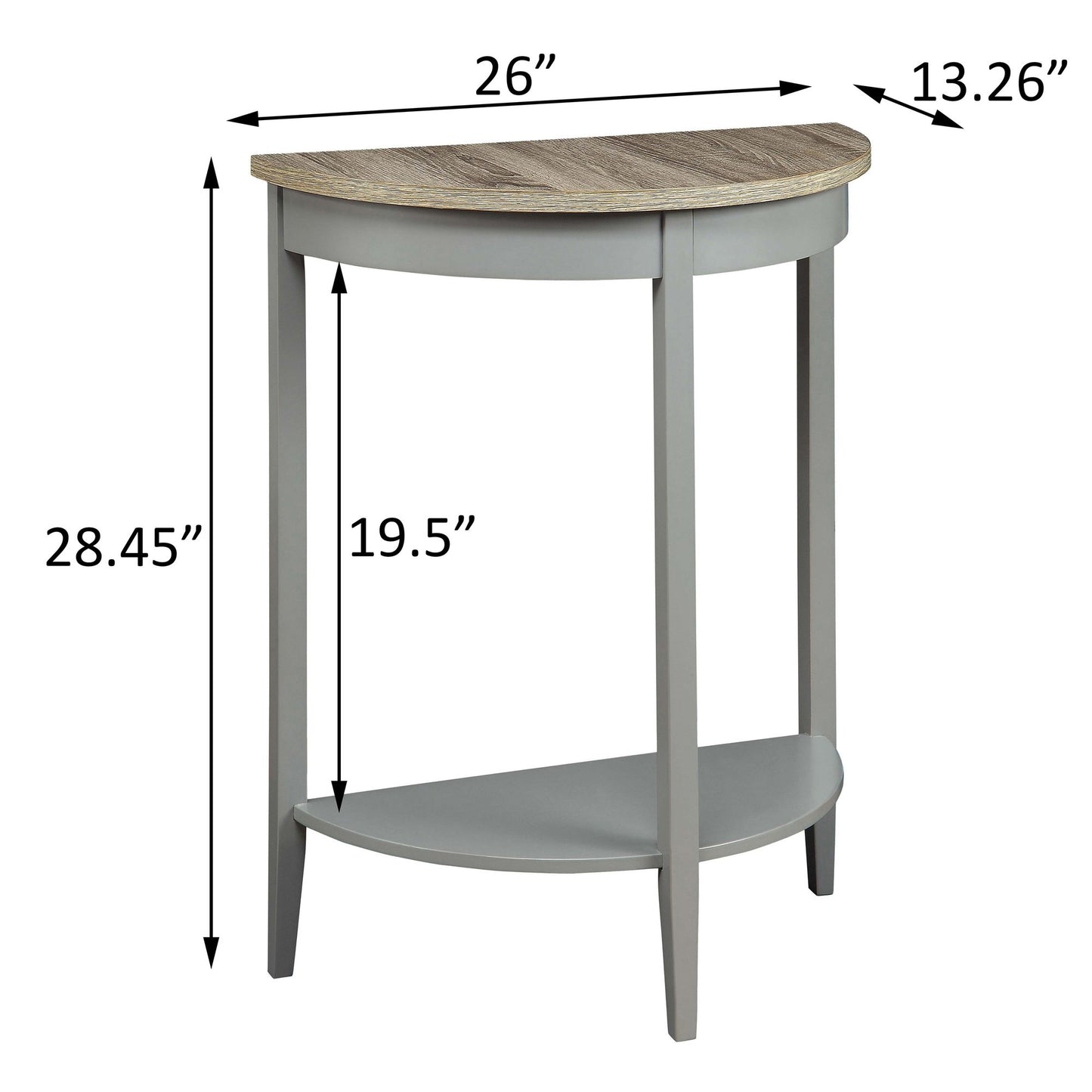 Grey Oak and Grey Half Moon Console Table with Bottom Shelf image 7