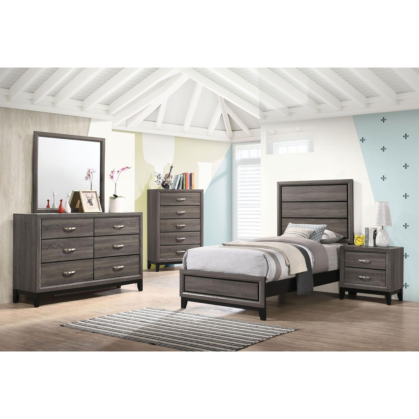 Grey Oak Twin Panel Bed image 6