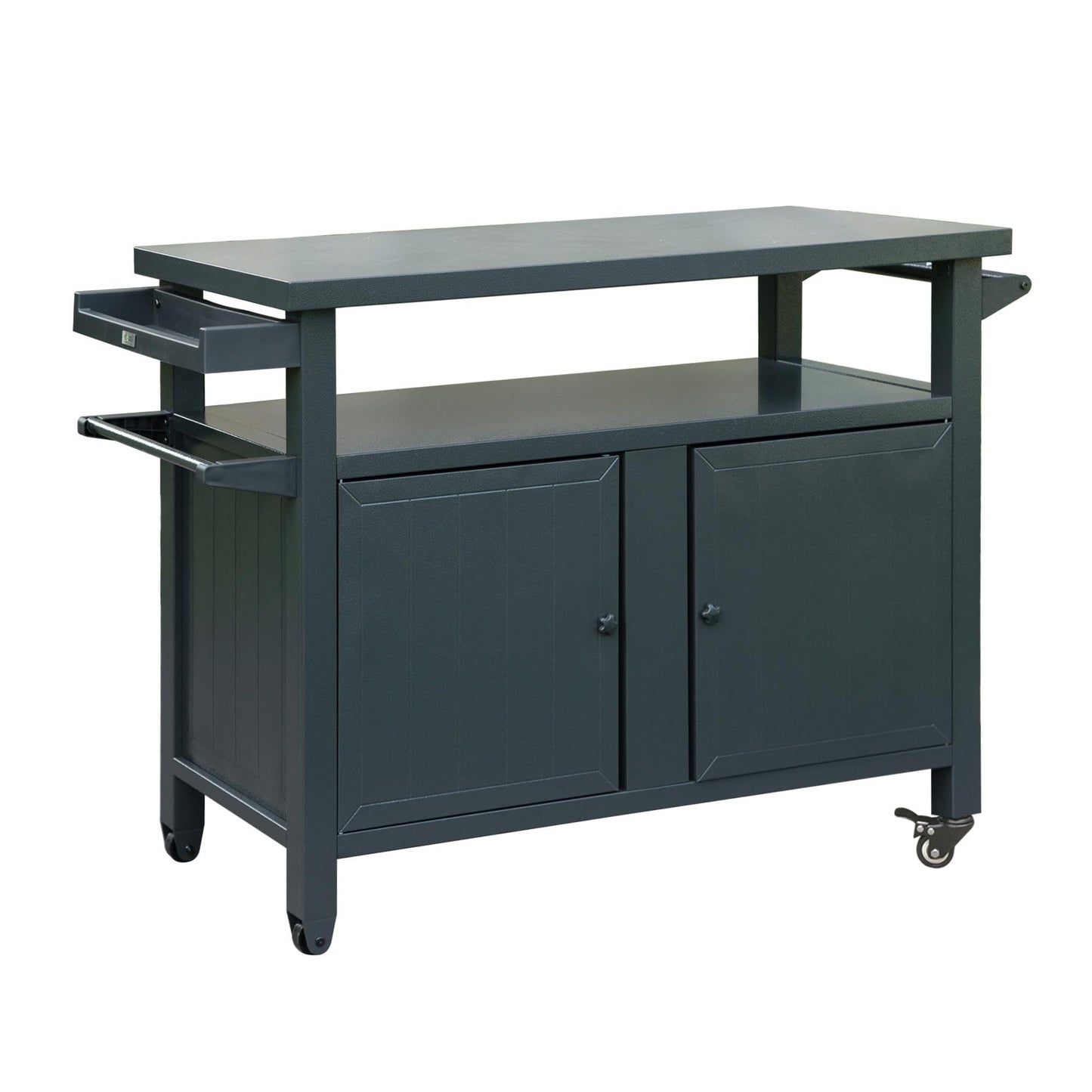Grill Carts Outdoor Storage Cabinet with Wheels, Metal Outdoor Grill Table Kitchen Dining Table Cooking Prep BBQ Table f image 1