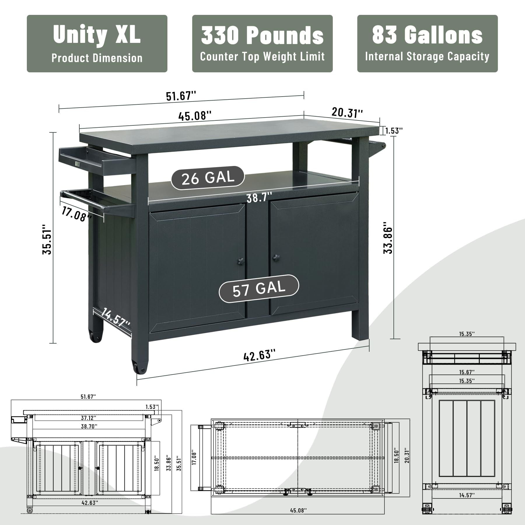 Grill Carts Outdoor Storage Cabinet with Wheels, Metal Outdoor Grill Table Kitchen Dining Table Cooking Prep BBQ Table f image 8