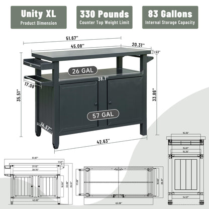 Grill Carts Outdoor Storage Cabinet with Wheels, Metal Outdoor Grill Table Kitchen Dining Table Cooking Prep BBQ Table f image 8