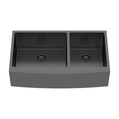 Gunmetal Black Double Bowl (60/40) Farmhouse Sink- 33"x21"x10"Stainless Steel Apron Front Kitchen Sink 16 Gauge with Two image 10