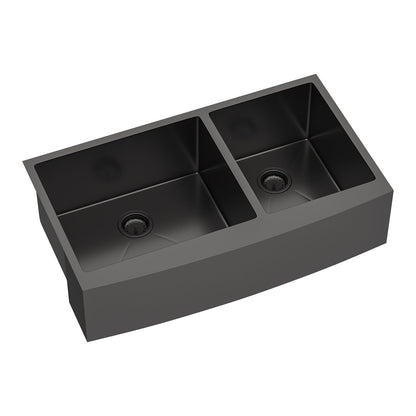 Gunmetal Black Double Bowl (60/40) Farmhouse Sink- 33"x21"x10"Stainless Steel Apron Front Kitchen Sink 16 Gauge with Two image 11