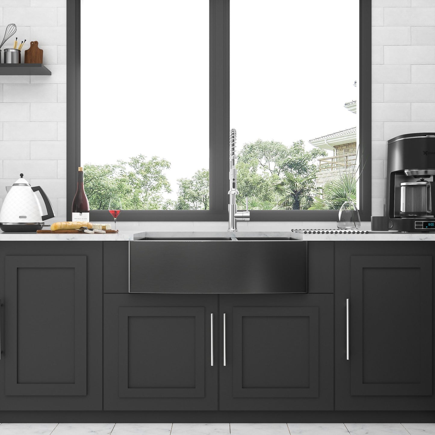 Gunmetal Black Double Bowl (60/40) Farmhouse Sink- 36" x 21" x 10"Stainless Steel Apron Front Kitchen Sink 16 Gauge with image 4