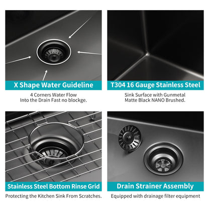 Gunmetal Black Double Bowl (60/40) Farmhouse Sink- 36" x 21" x 10"Stainless Steel Apron Front Kitchen Sink 16 Gauge with image 7