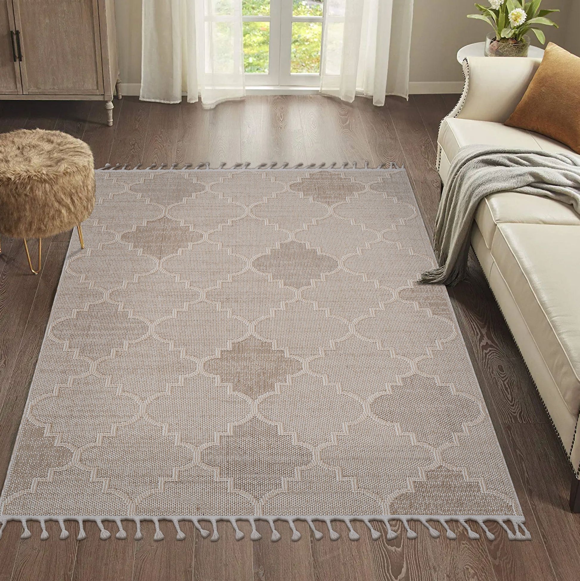 Guros Collection 5X7 Cream / Trellis Indoor / Outdoor Area Rug image 2