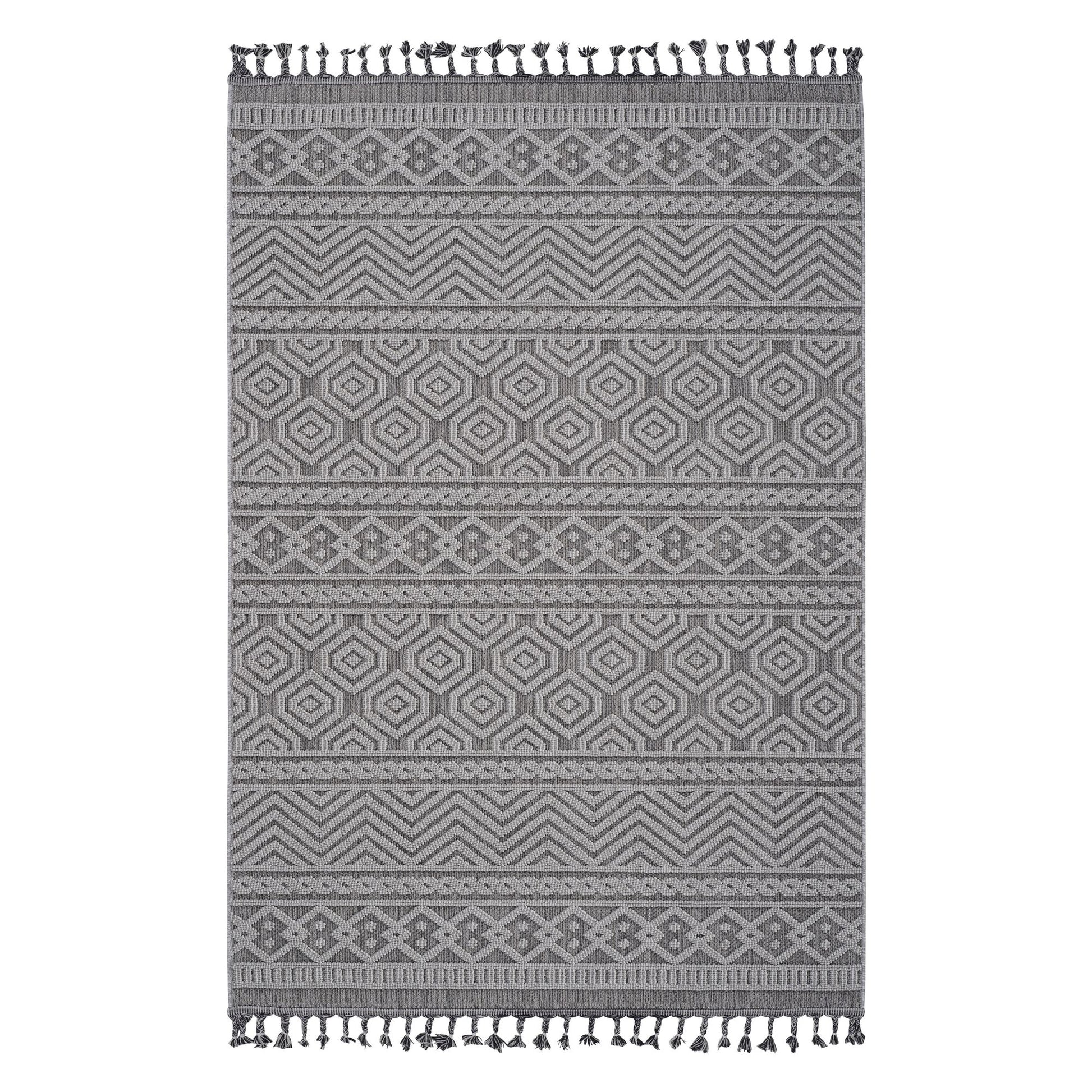 Guros Collection 5X7 Grey / White / Geometric Indoor / Outdoor Area Rug image 1