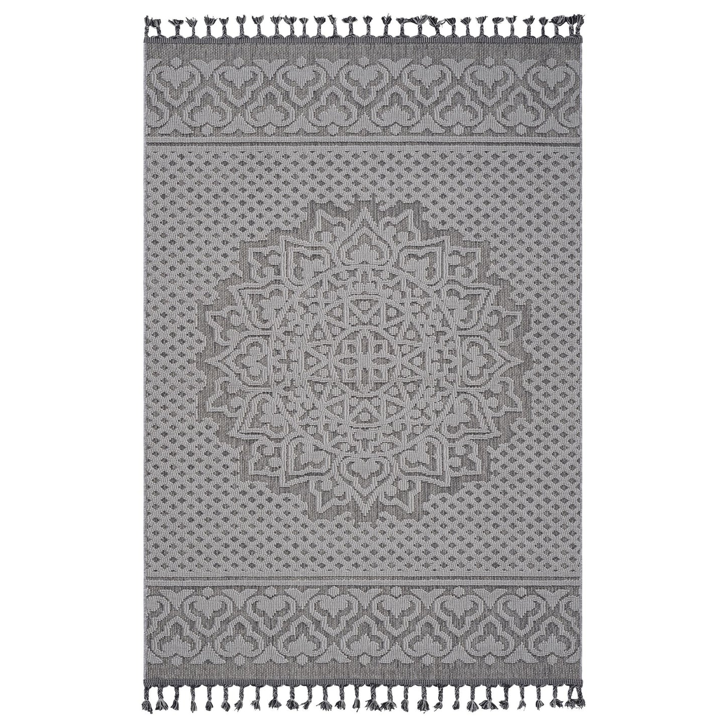 Guros Collection 8X10 Gray / White / Medallion Indoor / Outdoor Area Rug image 1