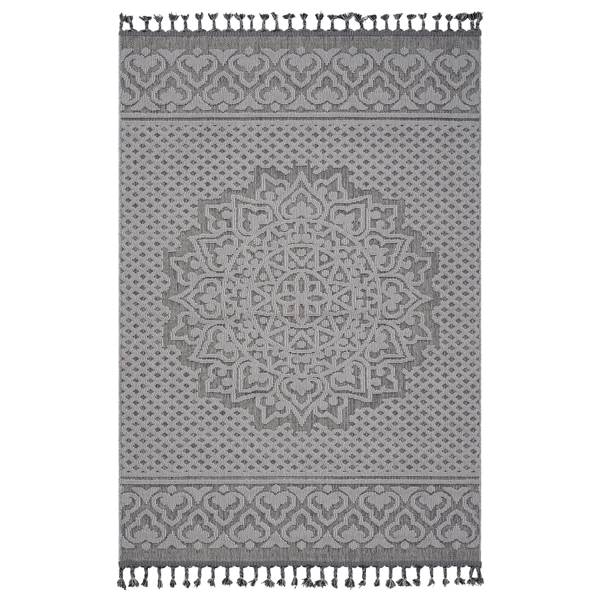 Guros Collection 8X10 Gray / White / Medallion Indoor / Outdoor Area Rug image 1