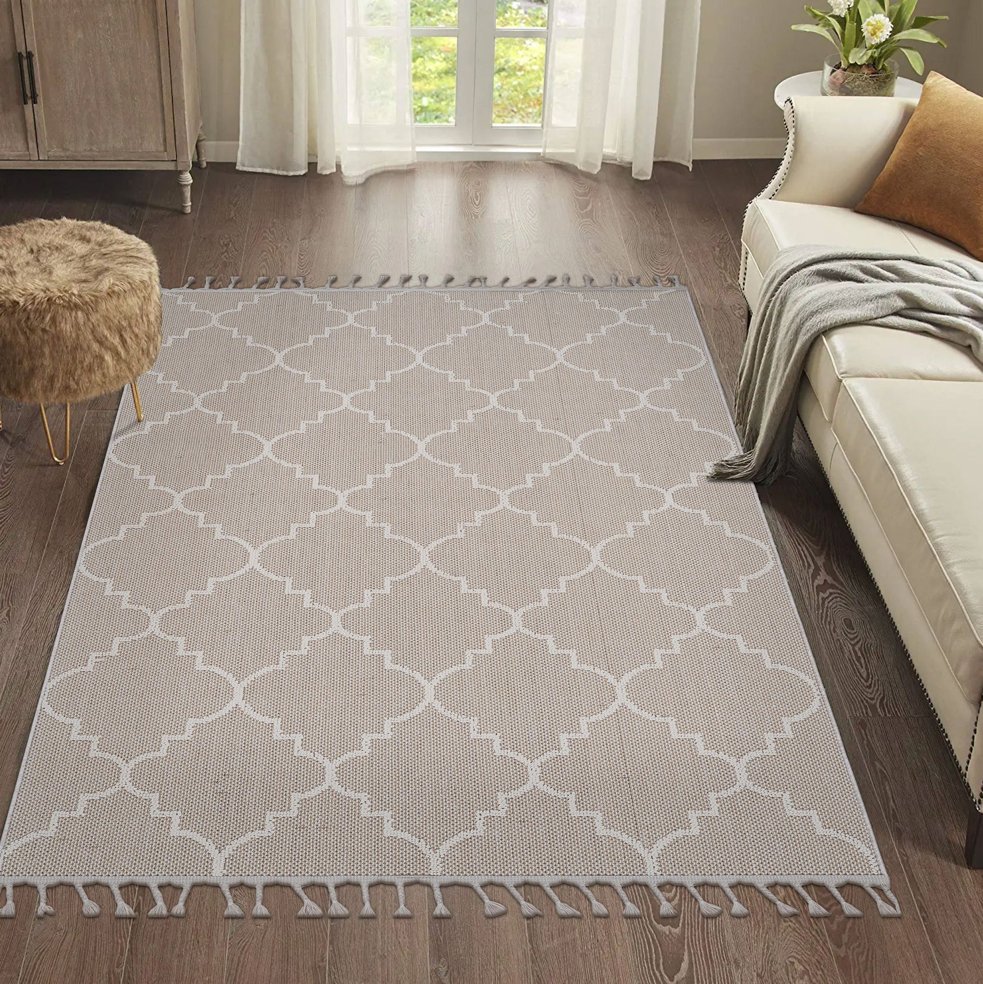 Guros Collection 8X10 Ivory / Trellis Indoor / Outdoor Area Rug image 2